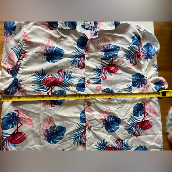 Uzzi Hawaiian Shirt Men’s Medium Flamingo Beach Aloha Casual Camp Blue Pink - Picture 7 of 8